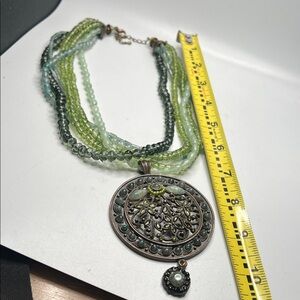 Vintage-Inspired Multi-Green Beaded Necklace with Pendant